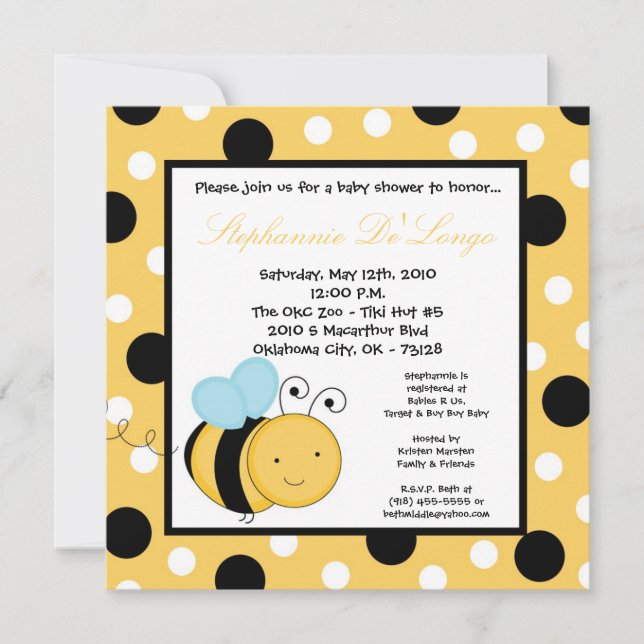 Invitación de Baby Shower a la crema de miel de ab (Anverso)