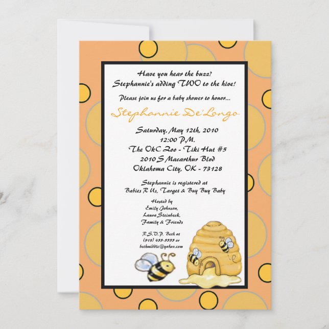 Invitación de Baby Shower a la crema de miel TWIN  (Anverso)