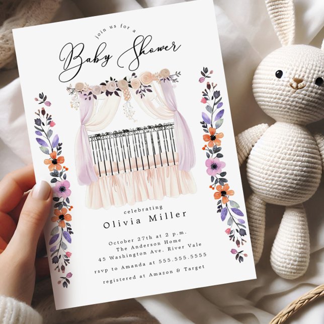 Invitación de Baby Shower a la cuna floral (Subido por el creador)