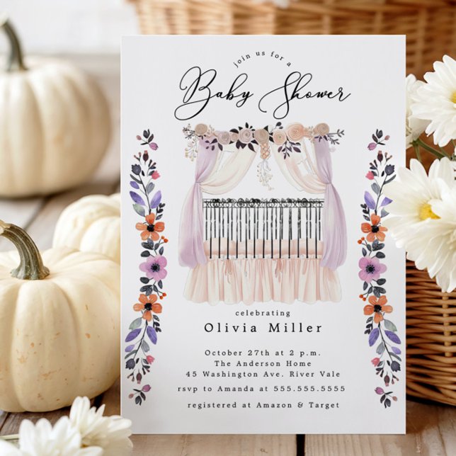 Invitación de Baby Shower a la cuna floral (Subido por el creador)