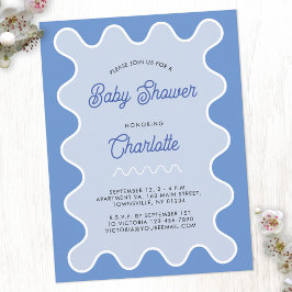 Invitación de Baby Shower a la curva azul retro