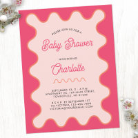 Invitación de Baby Shower a la curva rosa de ondul