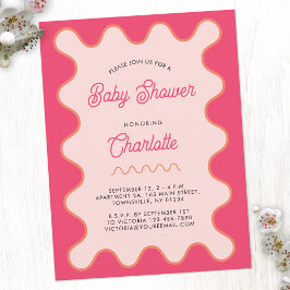 Invitación de Baby Shower a la curva rosa de ondul