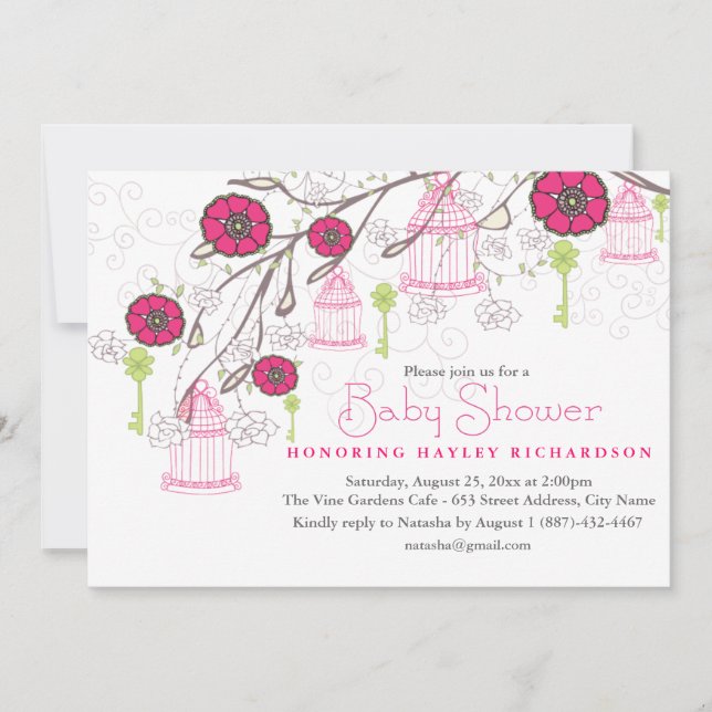 Invitación de Baby Shower a la Ecologia Rosa y Ver (Anverso)