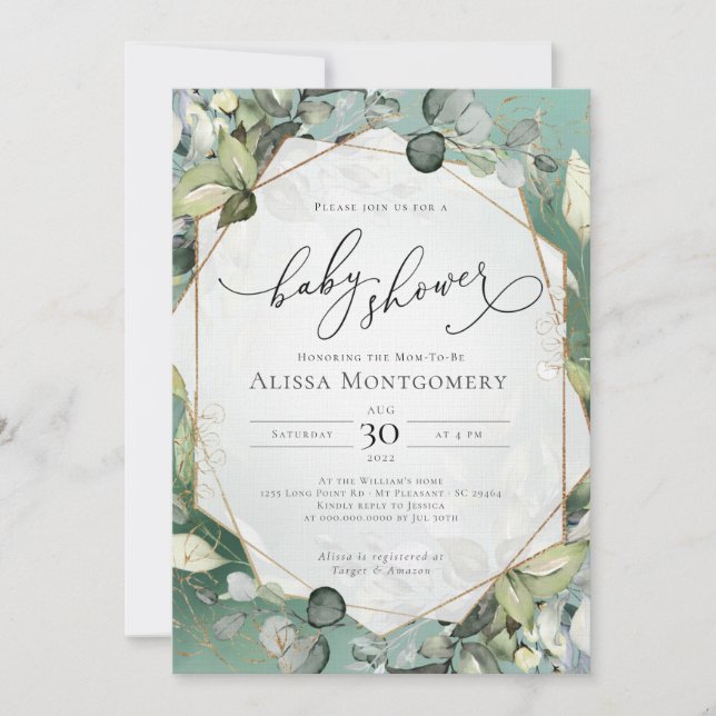 Invitación de Baby Shower a la ecologización de or (Anverso)