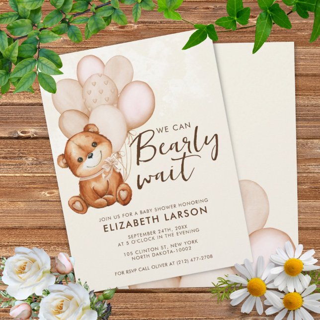 Invitación de Baby Shower a la espera de cuchara d (Watercolor Bearly Wait Baby Shower Invitation)