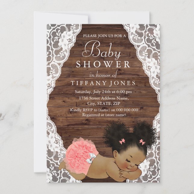 Invitación de Baby Shower a la etnia de la madera  (Anverso)