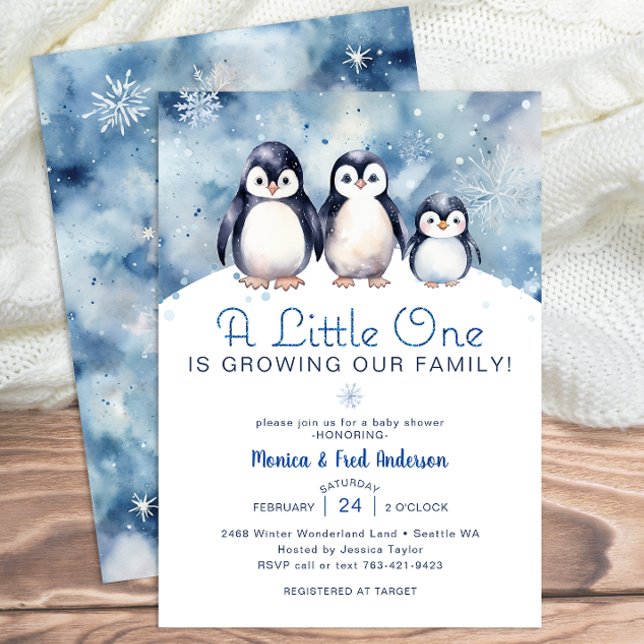 Invitación de Baby Shower a la familia Penguin (Penguin Family Baby Shower Invite)