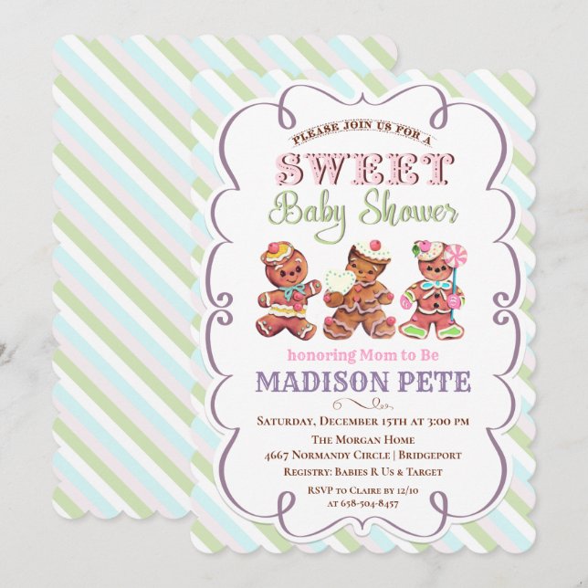 Invitación de Baby Shower a la fiesta de Gingerbre (Anverso / Reverso)