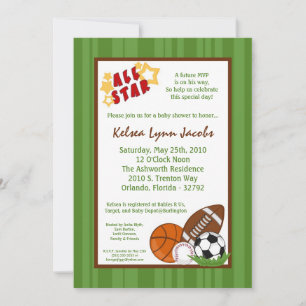 Invitación de Baby Shower a la fiesta deportiva de
