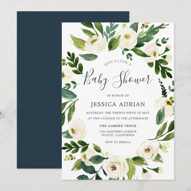 Invitación de Baby Shower a la flor de la guirnald (Anverso / Reverso)
