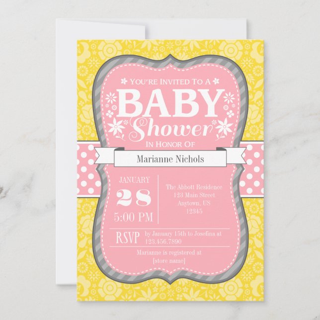 Invitación de Baby Shower a la flor floral gris ro (Anverso)