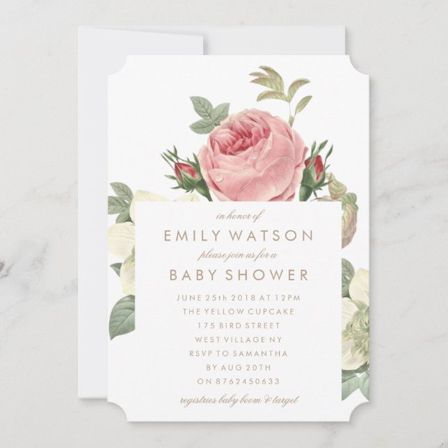 Invitación de Baby Shower a la flor rosa Bouquet (Anverso)