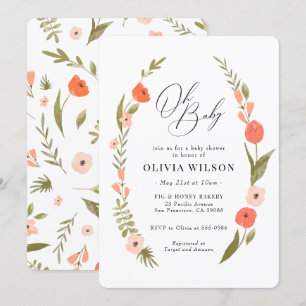 Invitación de Baby Shower a la flor verde rosa Wre