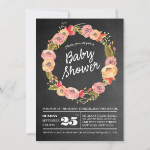 Invitación de Baby Shower a la floral Rustic Chalk