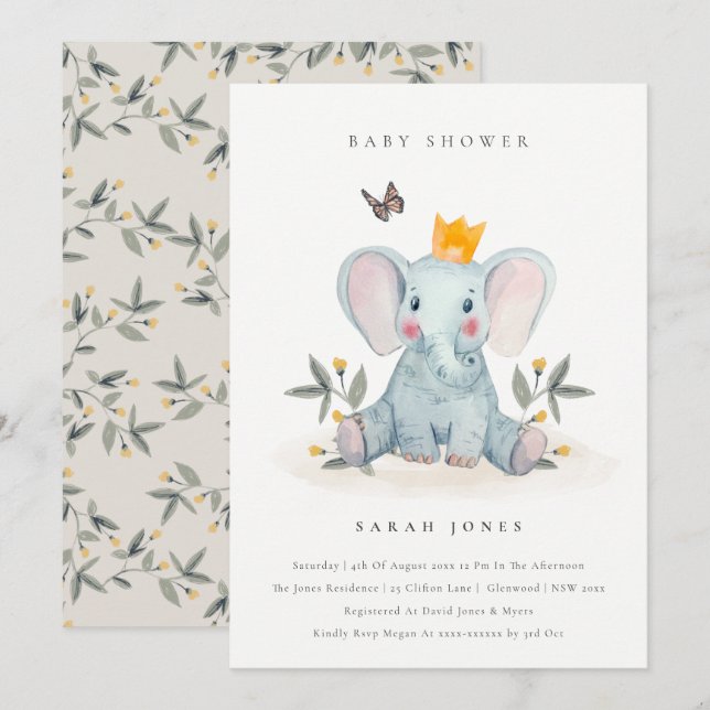Invitación de Baby Shower a la foliage de elefante (Anverso / Reverso)