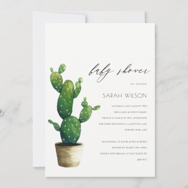 Invitación de Baby Shower a la Foliage verde de Ca (Anverso)