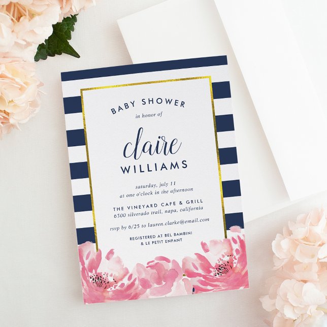 Invitación de Baby Shower a la franja naval y a la (Subido por el creador)