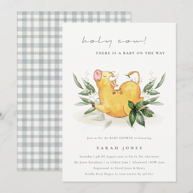 Invitación de Baby Shower a la granja de vacas cul (Anverso / Reverso)