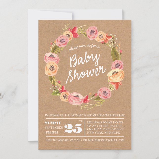 Invitación de Baby Shower a la guerra de flores ru (Anverso)