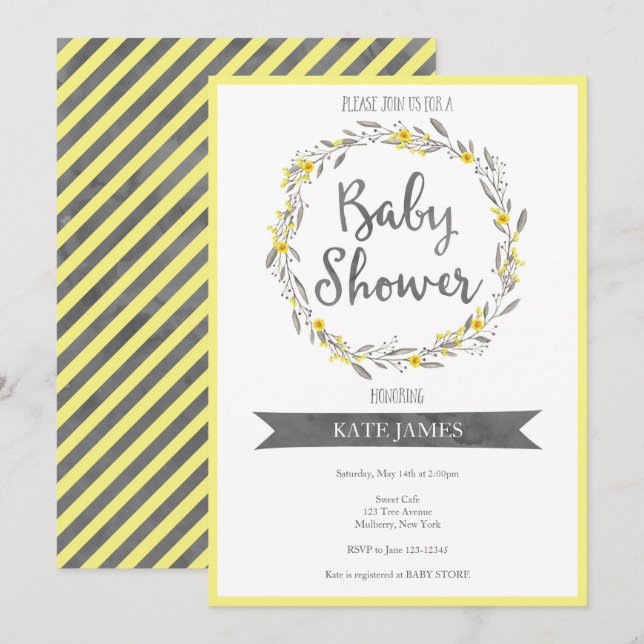 Invitación de Baby Shower a la guirnalda floral am (Anverso / Reverso)