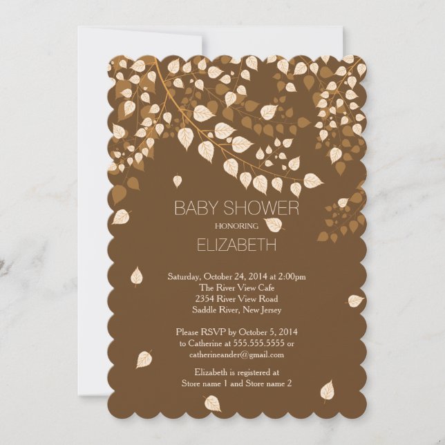 Invitación de Baby Shower a la hoja de otoño moder (Anverso)