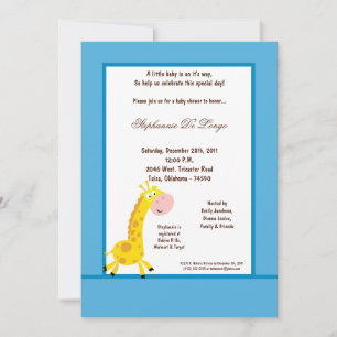 Invitación de Baby Shower a la jirafa azul 5x7