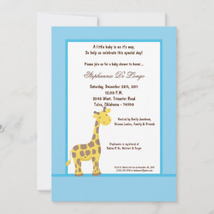 Invitación de Baby Shower a la jirafa azul 5x7