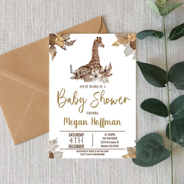 Invitación de Baby Shower a la jirafa marrón (Subido por el creador)