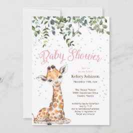 Invitación de Baby Shower a la jirafa rosa Safari
