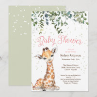 Invitación de Baby Shower a la jirafa rosa Safari