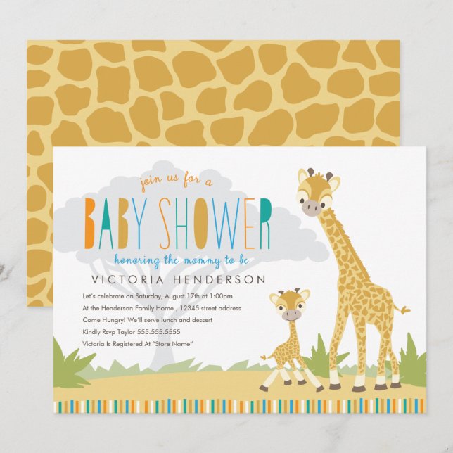 Invitación de Baby Shower a la jirafa salvaje (Anverso / Reverso)