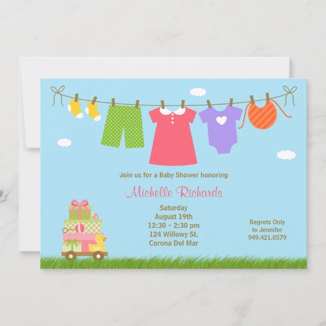 Invitación de Baby Shower a la lavandería rosa (Anverso)