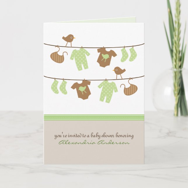 Invitación de Baby Shower a la línea de ropa neutr (Anverso)