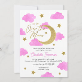 Invitación de Baby Shower a la Luna de Oro Rosa y