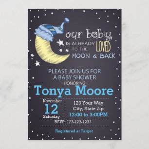 Invitación de Baby Shower a la luna y atrás (chico