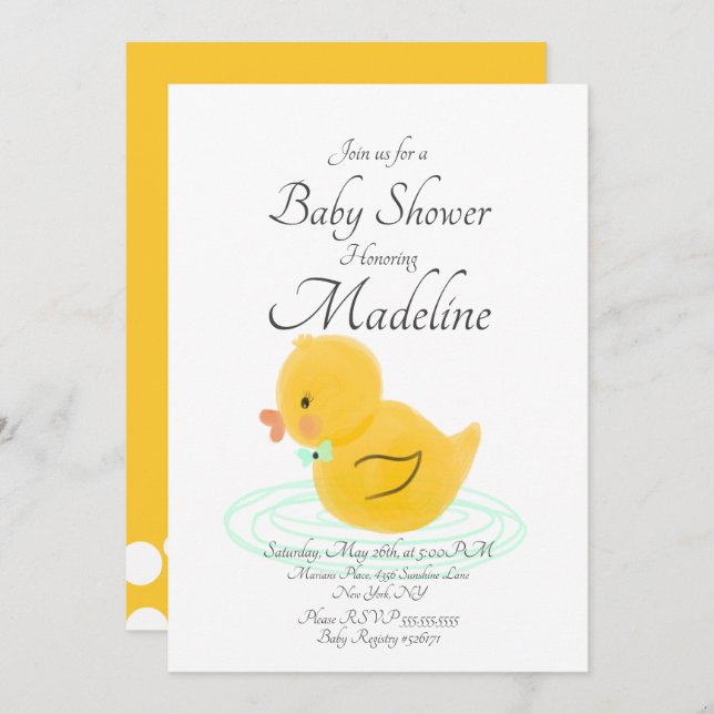 Invitación de Baby Shower a la mano del pato de go (Anverso / Reverso)