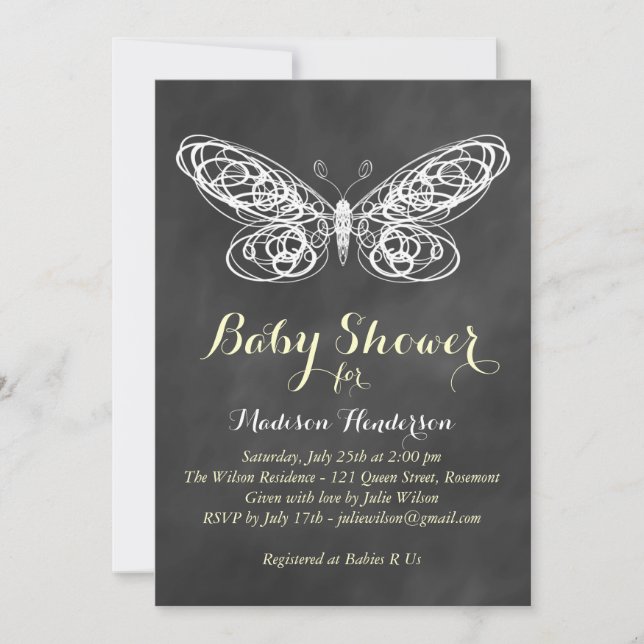 Invitación de Baby Shower a la mariposa de Chalkbo (Anverso)