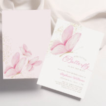 Invitación de Baby Shower a la mariposa rosada