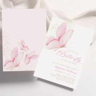 Invitación de Baby Shower a la mariposa rosada