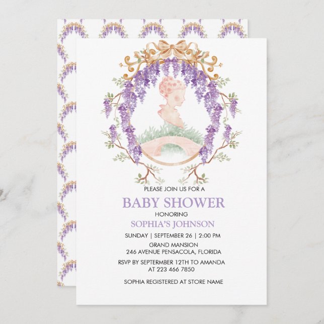 Invitación de Baby Shower a la misteriosa abuela (Anverso / Reverso)