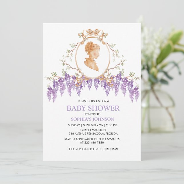 Invitación de Baby Shower a la misteriosa abuela (Anverso de pie)