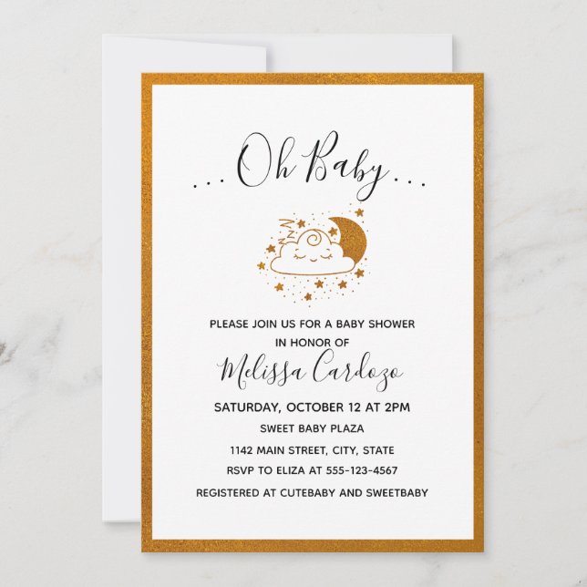 Invitación de Baby Shower a la nube feliz y la lun (Anverso)