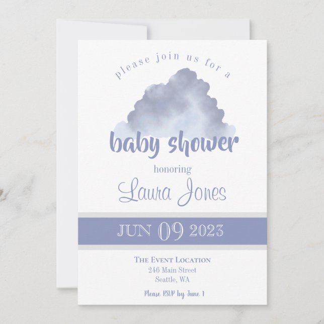 Invitación de Baby Shower a la nube neutral de gén (Anverso)