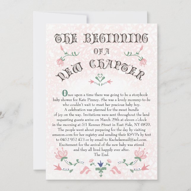 Invitación de Baby Shower a la página de libros de (Anverso)