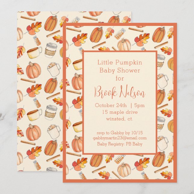 Invitación de Baby Shower a la pequeña calabaza ca (Anverso / Reverso)