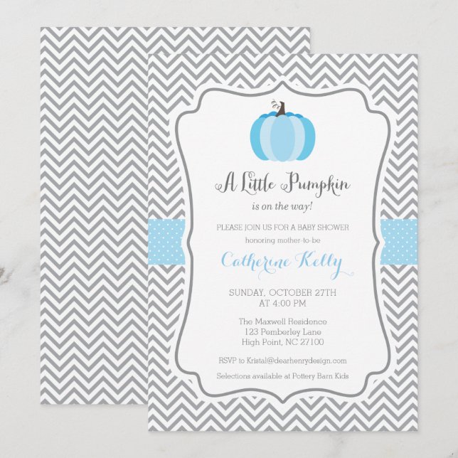 Invitación de Baby Shower a la pequeña calabaza ca (Anverso / Reverso)