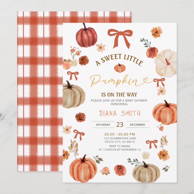 Invitación de Baby Shower a la pequeña calabaza ru (Anverso / Reverso)