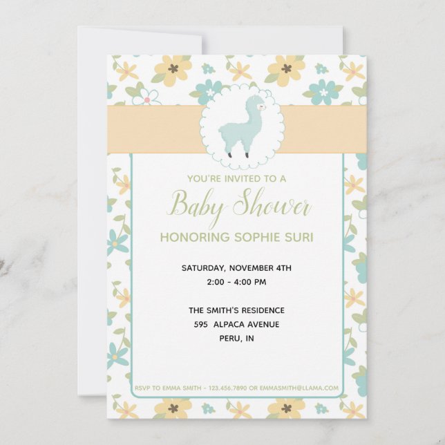 Invitación de Baby Shower a la pequeña llamada azu (Anverso)
