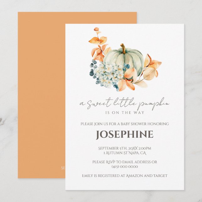 Invitación de Baby Shower a la piel de calabaza du (Anverso / Reverso)